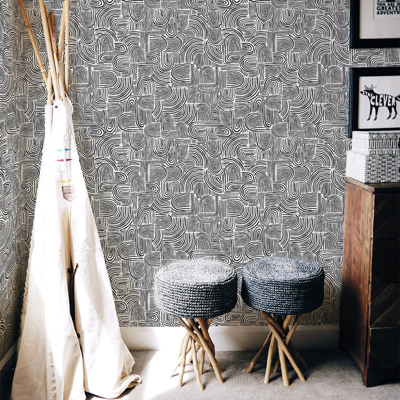 Coursen 16.5' L x 20.5" W Peel and Stick Wallpaper Roll, Black
