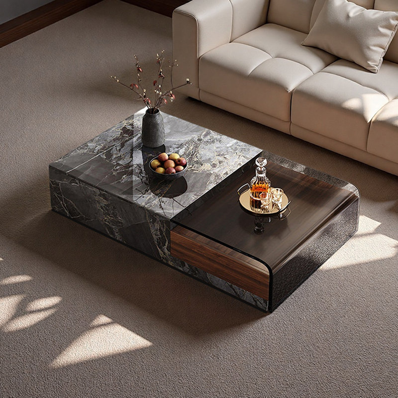 Table basse avec tiroirs Living Home Home, H 11,81 po x L 51,18 po x l 29,52 po, Noir, Noir / brun noisette