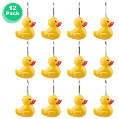 12 PCS Home Fashions Canard jaune anti rouille décoratifs crochets en résine pour rideau de douche de salle de bain, chambre à coucher, rideau de salon