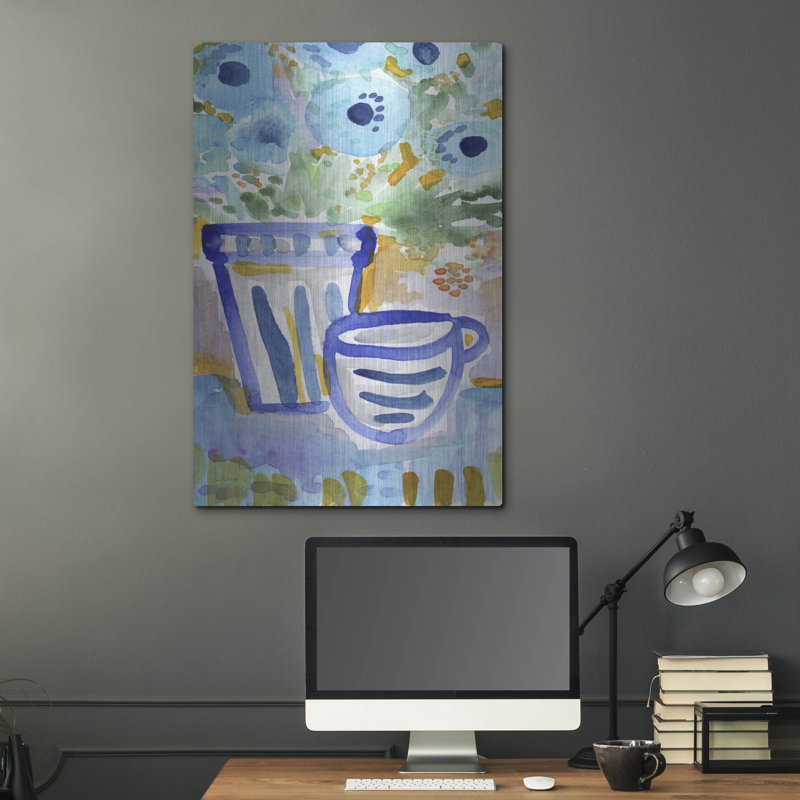 «Tea And Flowers I» par Linda Woods, art mural en métal, H 36 po x l 24 po