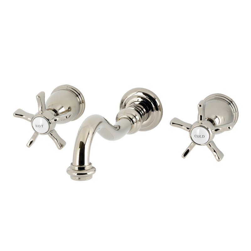 Robinet de salle de bain mural 3 trous Kingston Brass Hamilton, Nickel poli