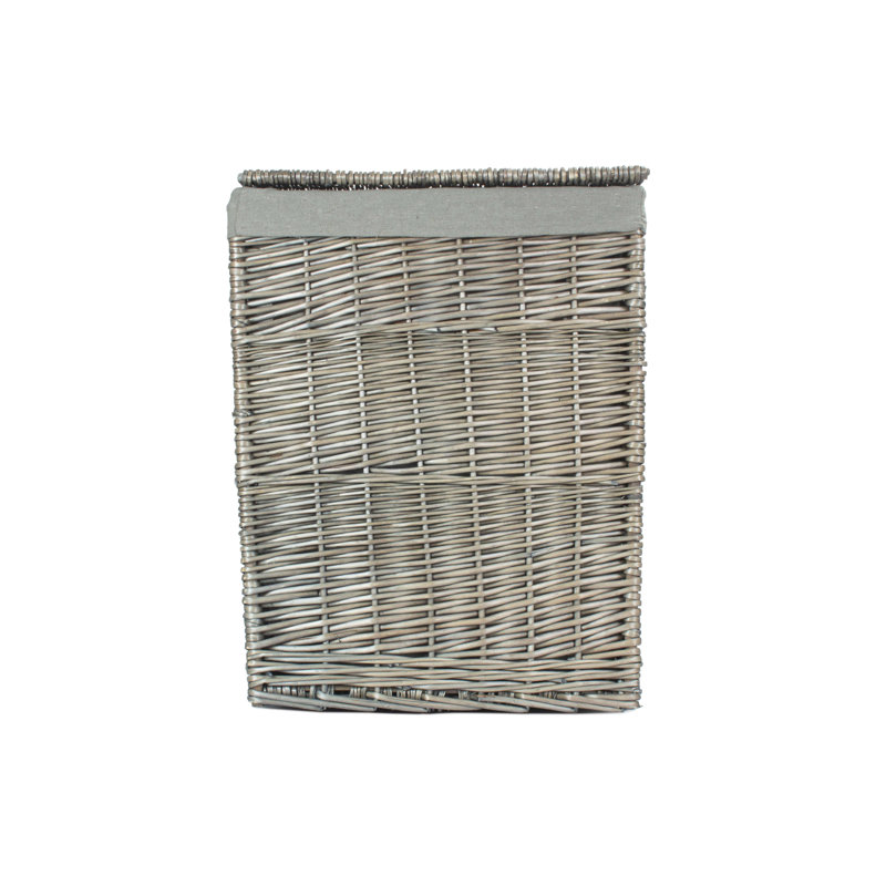 Wicker Square Laundry Basket with Sage Lining, 61cm H x 46cm W x 46cm D, Antique/Grey