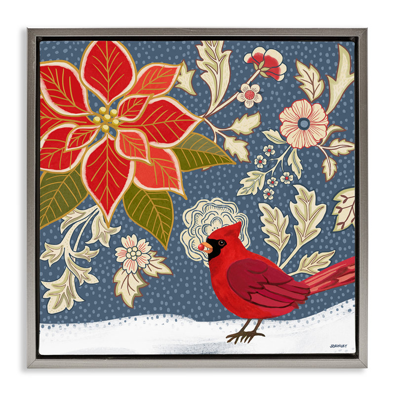«Winter Cardinal in Snow», art mural sur toile par Levison Design, Cadre flottant gris lustré, H 18 po x l 18 po