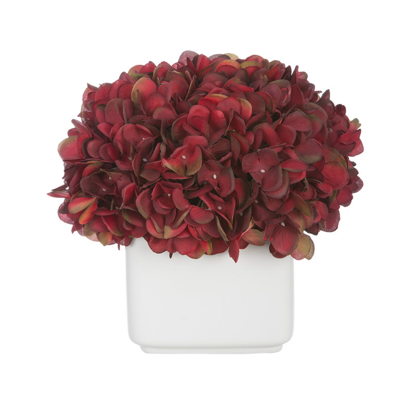Hydrangea artificielle dans Small White Cube en céramique, Bourgogne