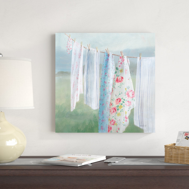 "Laundry Day I" par Danhui Nai, reproduction d'art à la machine, H 20 po x l 20 po, Oui, Imprimé à cadre argenté
