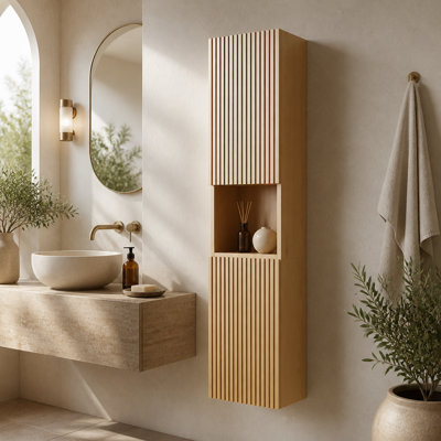 Armoire murale de 59 po de hauteur pour salle de bain, armoire de rangement étroite avec portes et tablettes, convient aux petits espaces, convient à la salle de bain, au salon et à la buanderie, couleur grain de bois de chêne Corolla