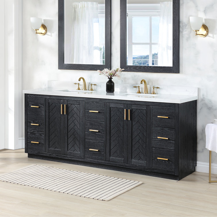 Gazsi 84" Free Standing Double Bathroom Vanity with Engineered Stone Top