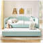 Lit de jour double en vichy avec gigogne gigogne et poche de rangement, structure en bois massif, cyan-679049821-679049822