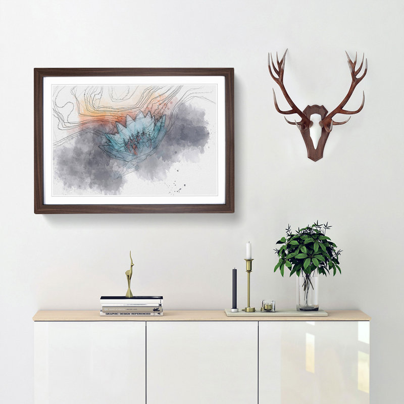 Lotus Flower in Abstract - Picture Frame Graphic Art Print, 60cm H x 91cm W x 2cm D, Walnut