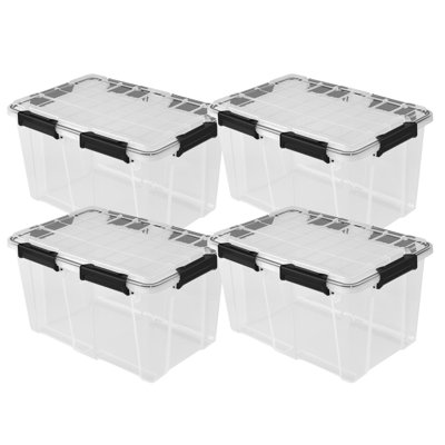 Sterilite 54 Qt Gasket Box, Stackable Storage Container with Lids, Black, 4 Pack