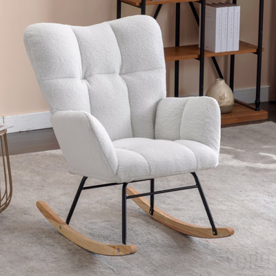 Fauteuil oscillant oscillant en tissu ivoire Teddy | Idée de cadeau