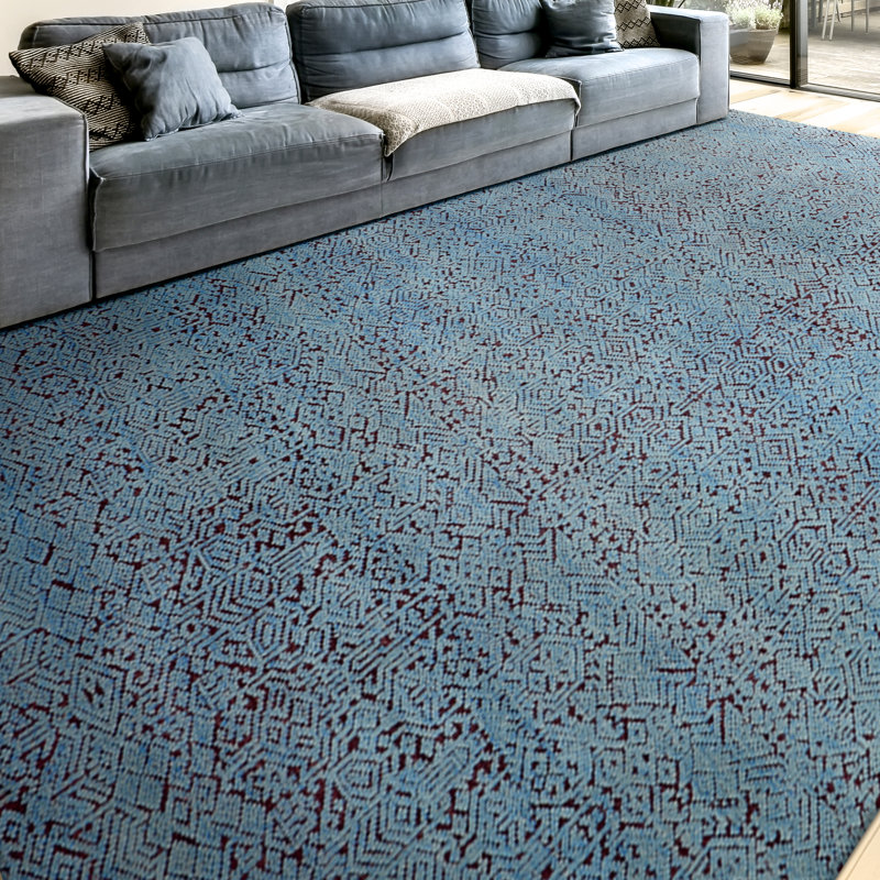 Tapis bleu clair / vin de haute qualité noué à la main, Rectangle 8 pi x 10 pi