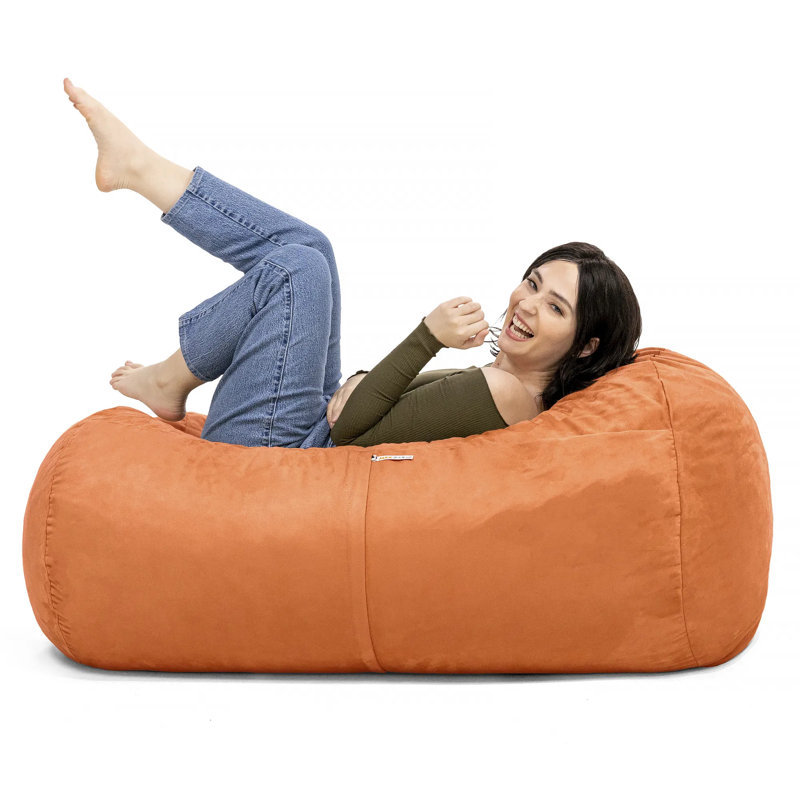 Pouf suspendu avec housse amovible en microfibre, couleur mandarine, pour 1 adulte ou 2 enfants