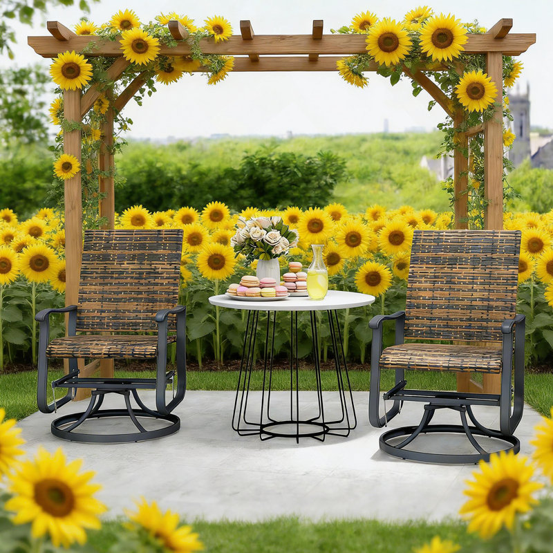 Outdoor Chair,Wicker Rattan Swivel Chair Set, Brown