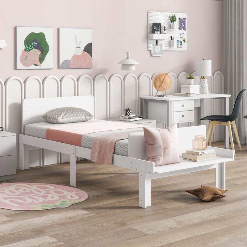 Lit avec cadre en bois massif Leita, Lit simple, Blanc