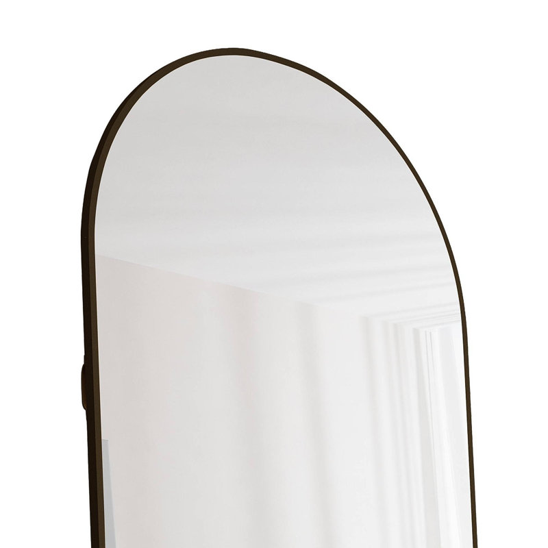 The 4st generation of floor mounted full length mirrors. Aluminum alloy metal frame arched wall mirror, bathroom makeup mirror, bedroom porch, clothing store, wall mounted. Black 65 "* 23"