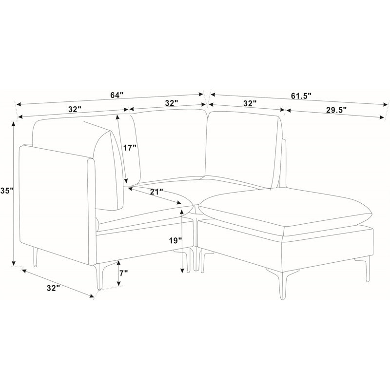 Canapé modulaire en lin rembourré avec pieds en métal, Dark Blue