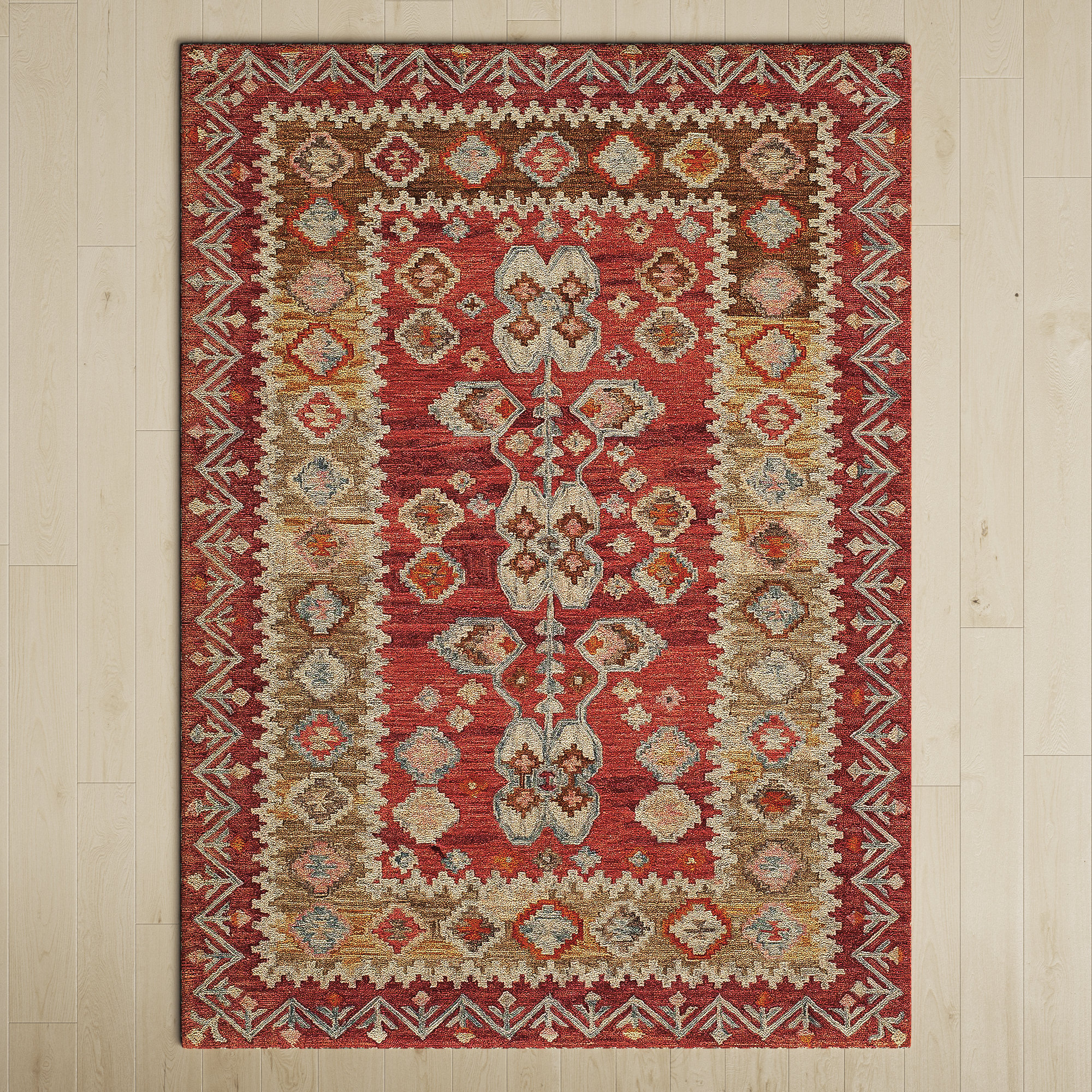 Breesport Handmade Wool Red/Beige Rug, Rectangle 2' x 3'