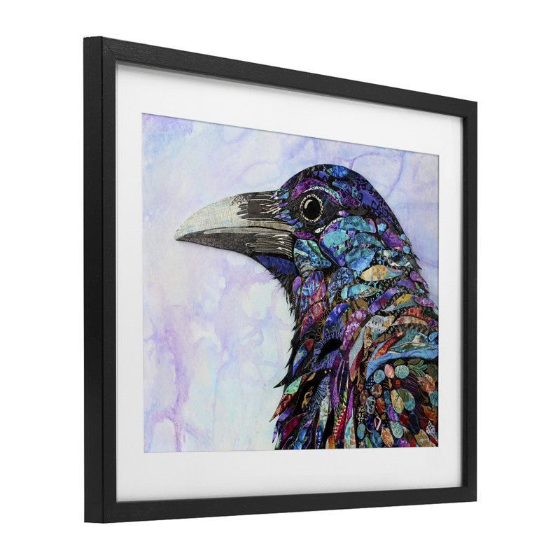 «Stay Curious Crow», reproduction sous verre, conception de Lisa Morales, H 17 po x l 21 po, Cadre noir minuit