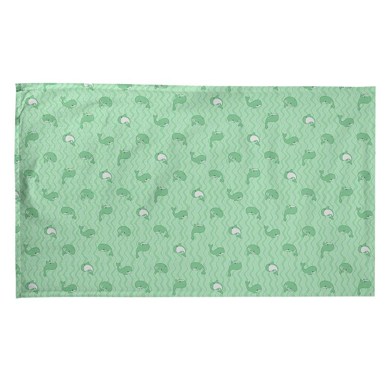 Serviette de thé à motif baleines, Polyester sergé, Vert
