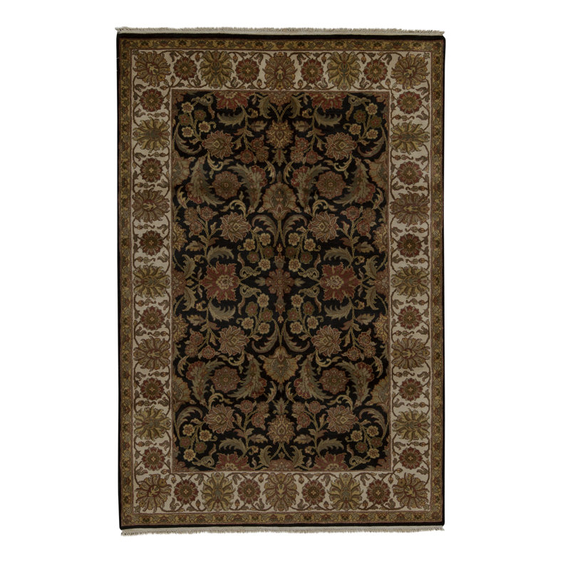 Tapis brun, noir et beige noué à la main de haute qualité