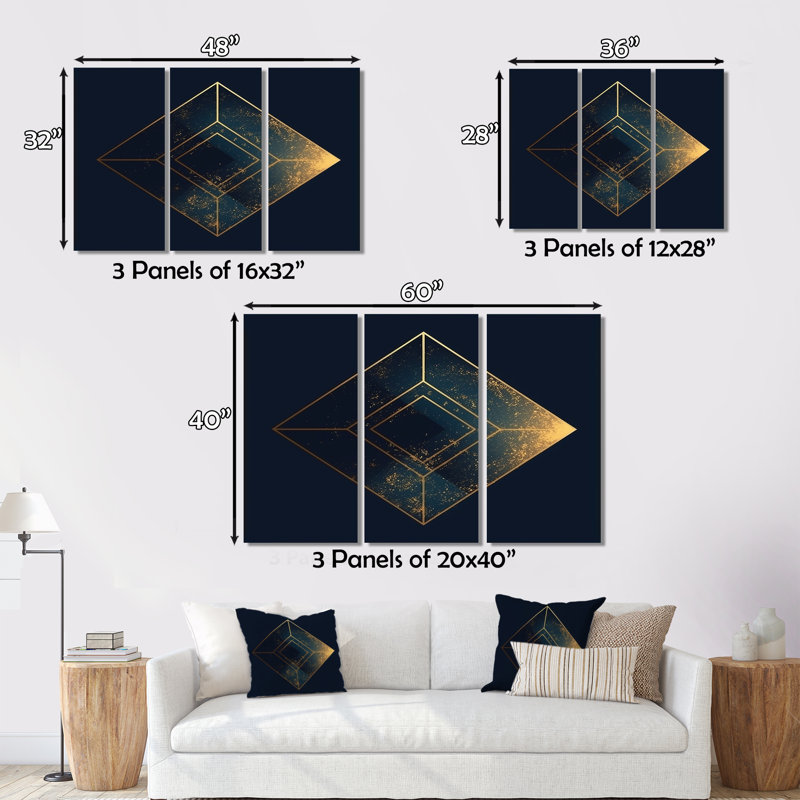 Schum - ensemble d'art mural moderne sur toile géométrique, H 32 po x l 48 po x P 1 po