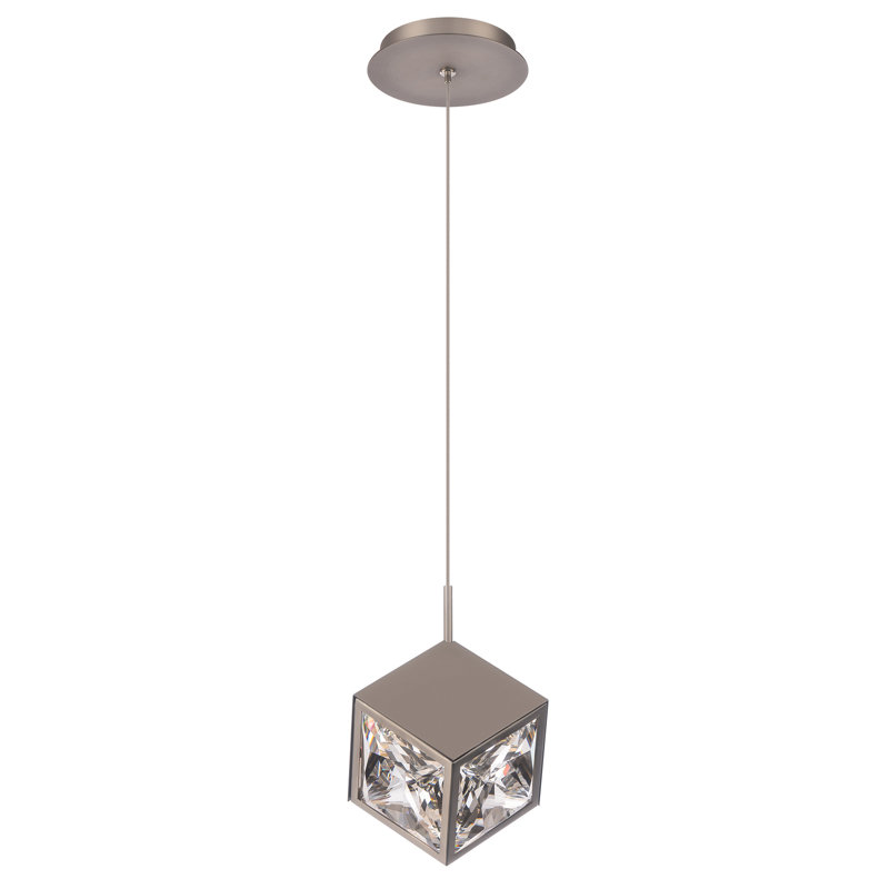 Luminaire suspendu carré à 1 lumière DEL Ice Cube, Nickel brossé