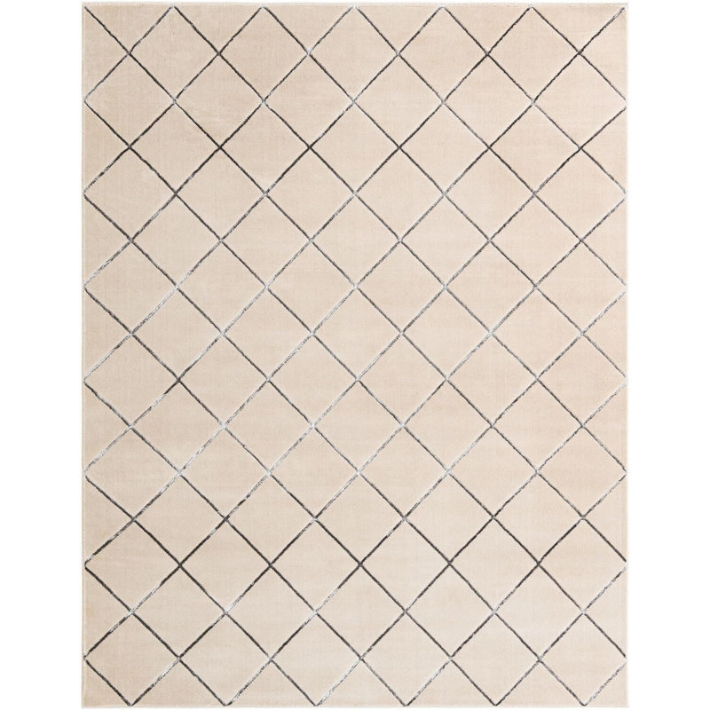 Contemporary Falco Runner Rug White and Silver Color, Rectangle 7'10" x 10'
