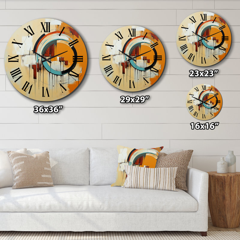 Horloge murale Mid-Century géométrique abstrait orange rétro I, Grand