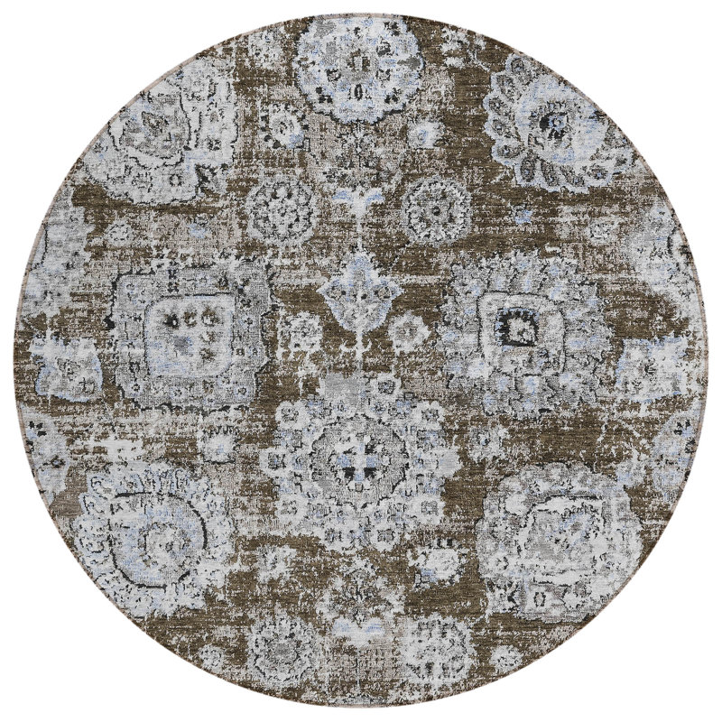 Ivany Machine Washable Stain Resistant Floral Indoor/Outdoor Rug, Round 8'