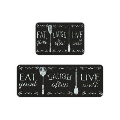Tapis de cuisine noir, 2 pièces, pour cuisine et vestibule