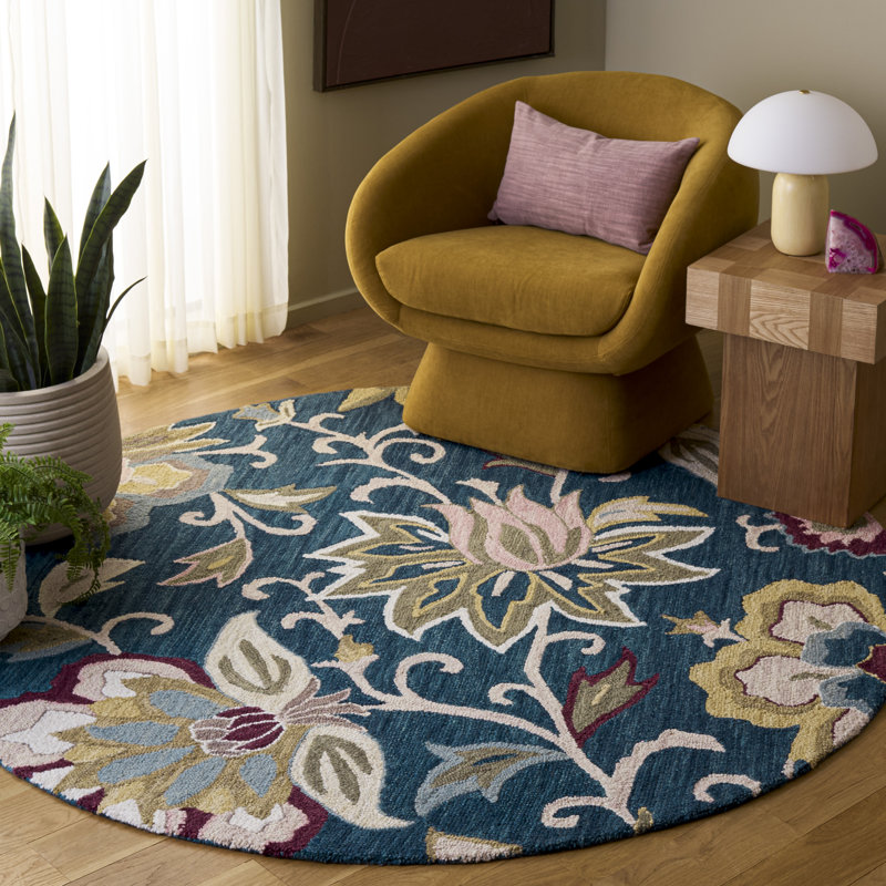 Blossom Hand Tufted Wool, Cotton Floral Indoor Rug, Round 6'