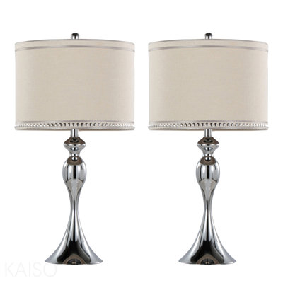 Lampe de table contemporaine 27 po en métal chromé et abat-jour en lin crème avec garniture de Grandview Gallery - ensemble de 2
