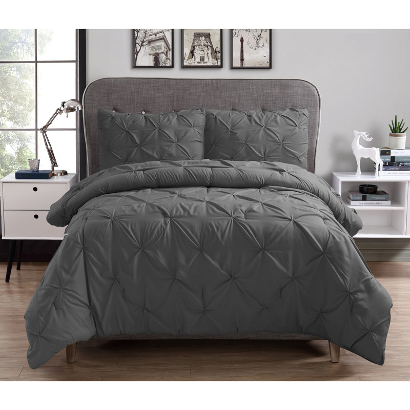 Swift Home Pintuck 3-Piece Microfiber Comforter Set - Solid Colors and Striped Designs - All-Seasonal, Durable, Easy Care