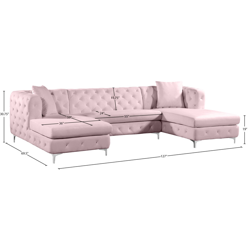Miranda Velvet U-Shaped Sectional Symmetrical, Pink Velvet