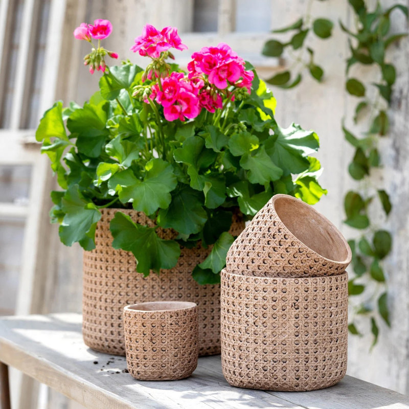 M Round Cane Orange Terracotta  Pot, 4.5'' H x 4.5'' W x 4.5'' D
