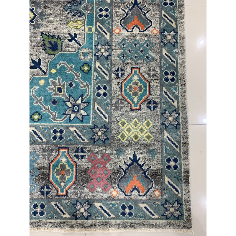 Jasmine Radiant Gray Hand Knotted Wool Natural Gray Traditional Classic Area Rug, Rectangle 9' x 12'
