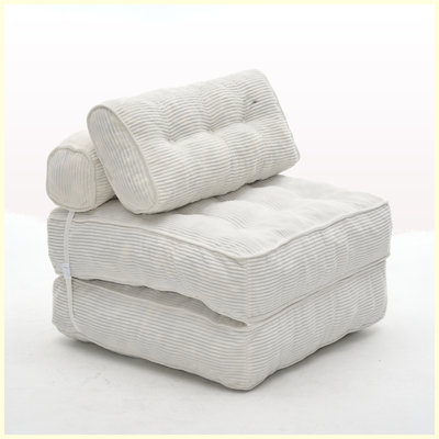 Fauteuil-lit convertible pliant beige une place avec oreiller, matelas pliable et support dorsal, canapé de sol portatif