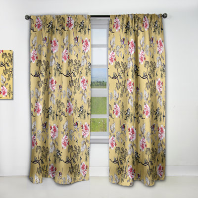 Birds and Pink Roses Floral pattern - Animal Print Floral Blackout Curtain Single Panel