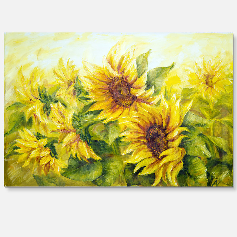 Bright Yellow Sunny Sunflowers - impression d'art graphique, H 30 po x l 40 po, Métal métal, Ne s’applique pas