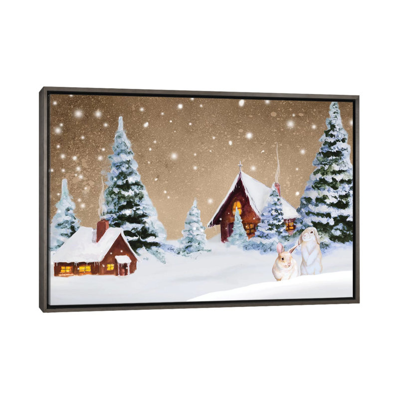 « Christmas village » par Janice Gaynor-impression, H 40 po x l 60 po x 1,5 po, Toile encadrée de bois rustique foncé