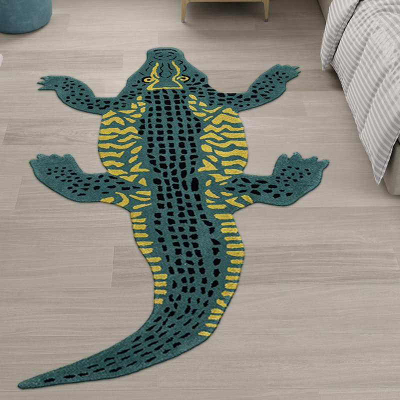 Unique Loom Crocodile Playtime Kids Wool Rug, Novelty 4'1" x 7'1"