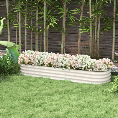 Jardinière extérieure en métal galvanisé de 6,4 pi x 2 pi 1 po, jardin surélevé avec bordure, crème, auto-vidange, idéal pour faire pousser des herbes et des fleurs, trousse de conception modulaire de 1 pi, jardinière surélevée