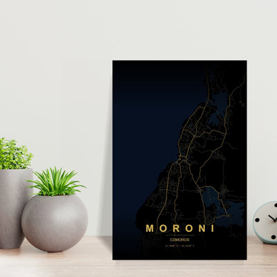Moroni Night Map Abstract Minimalist Modern City Coastal Wall Art Print 1 Piece Wrapped Canvas Wall Art