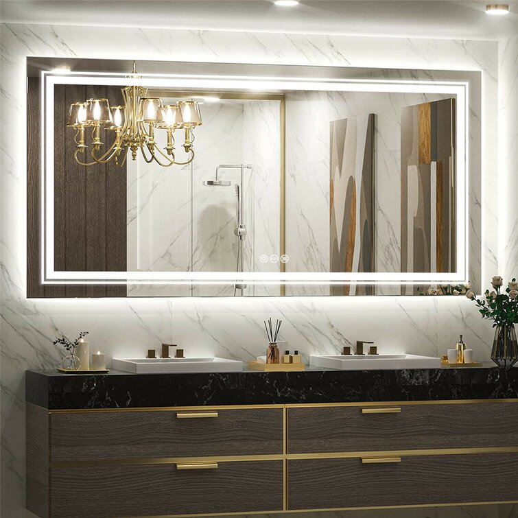 Extra Large Dual LED Strips Lighted Bathroom/Vanity Mirror Orren Ellis
