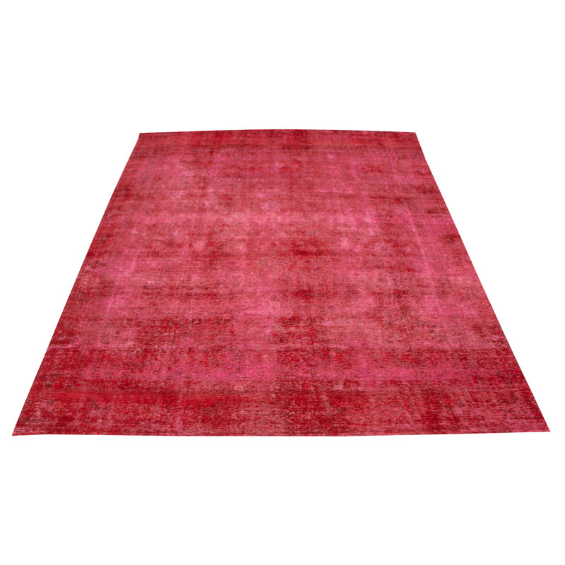 Tapis rouge foncé en laine noué à la main de conception unique 9 pi x 12 pi 7 po Elea