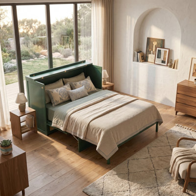 Grand lit escamotable avec grands tiroirs de rangement | Lit mural peu encombrant pour chambre d'amis ou bureau personnel