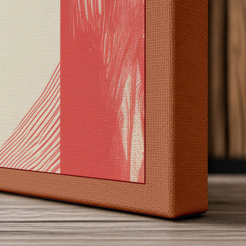 Cat on Geometry Mid-Century 1 Piece Wrapped Canvas Wall Art, 36x24 - 91.4 x 61.0 cm, Terracotta Border