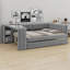 Lit plateforme tapissier avec tablettes de rangement, bureau, station de charge et lit gigogne-254720308