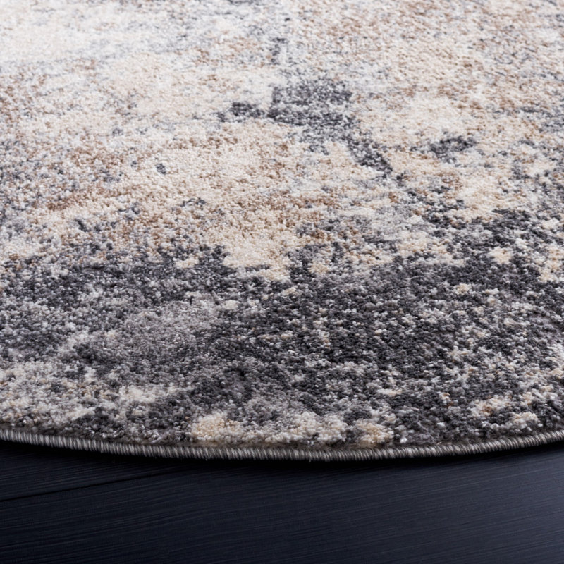 Hassell Abstract Light Gray/Gray Area Rug, Round 3'